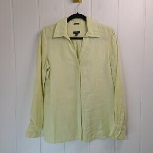 Talbots Pure Irish Linen Button Front Shirt Long Sleeve Yellow-Green Size 10